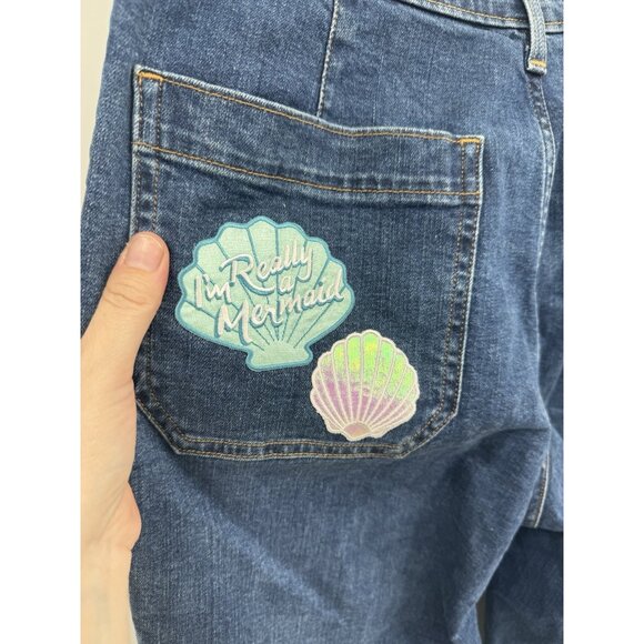 J. Crew Mercantile Wide Leg Mermaid Ocean Patch Work Jean Women 28 Blue Wash - Picture 7 of 12